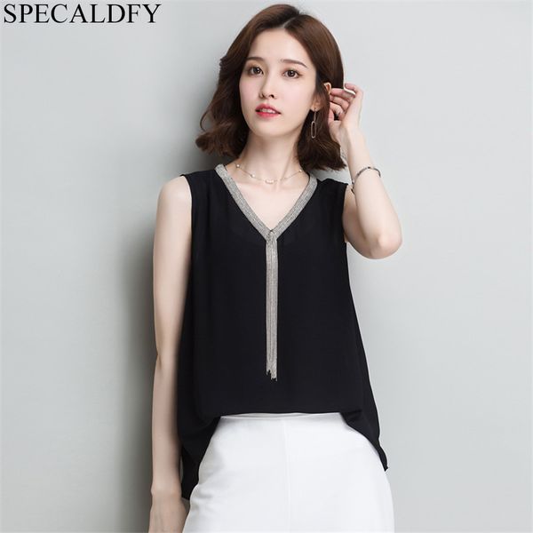 

3xl plus size summer for women shirt casual white black chiffon blouse sleeveless shirts beading blusas feminina 2019