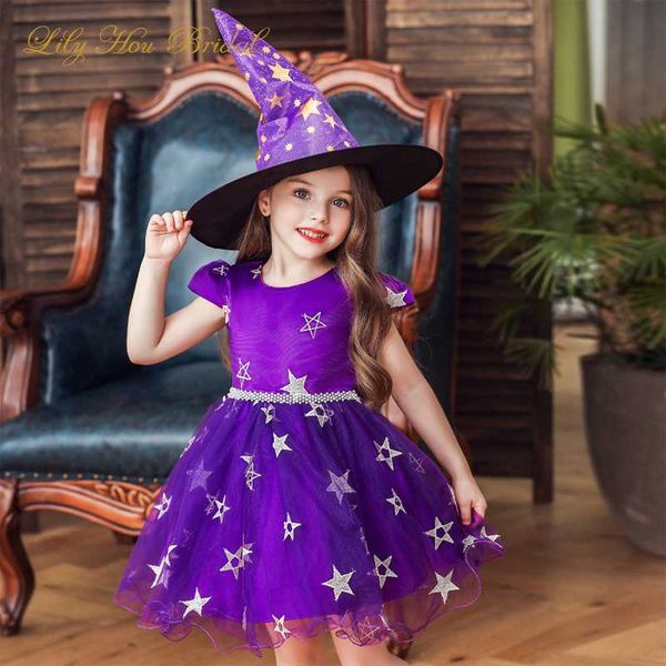 

2020 children halloween costumes witch short dress with pointy hat girls cosplay kids birthday party christmas red black purple, Red;yellow