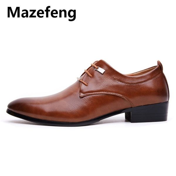 

men business formal dress shoes oxford men leather shoes lace-up pointed toe british style brown black plus size 38-46