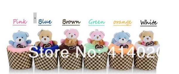 

100pcs/lot new arrival cake towel colorful bear/teddy creative gift towels cotton lovely towel+100pcs transparent box