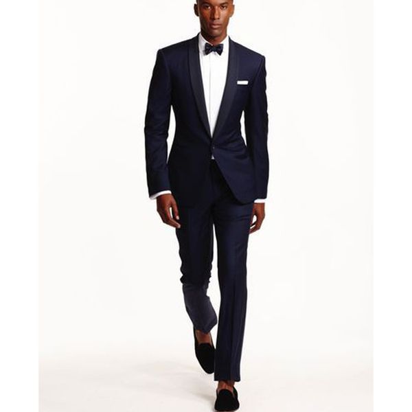 

navy blue business men suits for groom wear shawl lapel one button skinny style two piece wedding tuxedos (jacket + pants, Black;gray