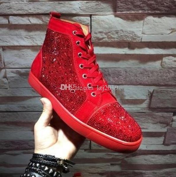 

fashion designer brand studded spikes flats shoes red bottom shoes for men and women party lovers genuine leather sneakers 35-46 102, Black