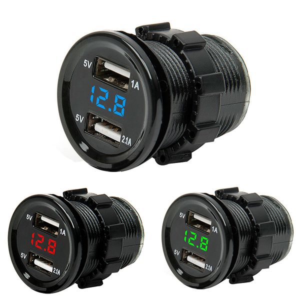 

dual usb motorcycle cigarette lighter car cigarette lighter charger socket charger+led digital voltmeter meter monitor 3 colors