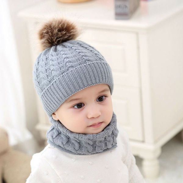 

2pcs/set fashion newborn baby hats knitted warm pom round machine cap protects ear bonnet baby winter caps + scarf suits high quality, Yellow