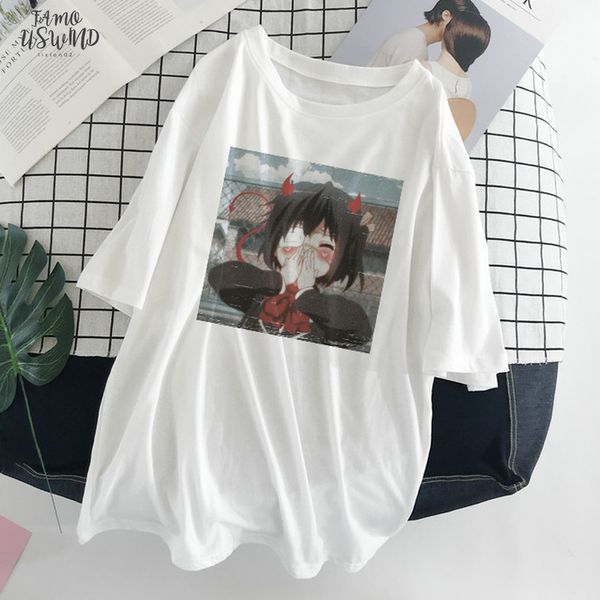 

japanese new casual fashion plus size o neck short sleeve female cartoon harajuku short tees funny cute ulzzang t shirt, White