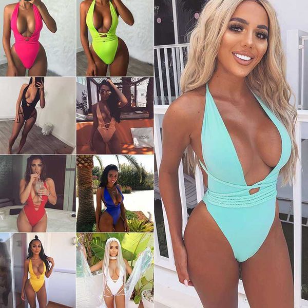 

2019 new bandage swimwear women one piece swimsuit female solid bodysuit monokini backless bathing suits summer beach wear, White;black