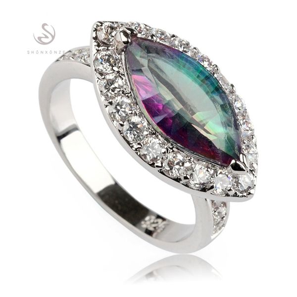 

shunxunze magnificent bohemia engagement wedding rings for men and women rainbow cubic zirconia accessories rhodium plated r767 size 6 7 8 9, Silver