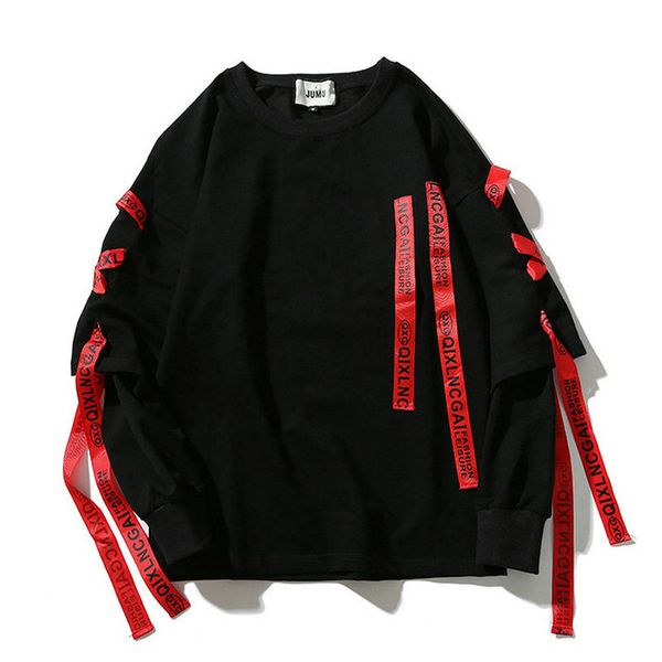 

2019 muti ribbons o neck pullover hip hop sweatshirts streetwear fashion outwear drop shipping lbz46, Black
