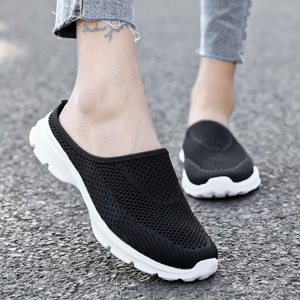 

2020 women sandals summer shoes half slippers flip flops mesh breathable shoes sandals woman platform mule, Black