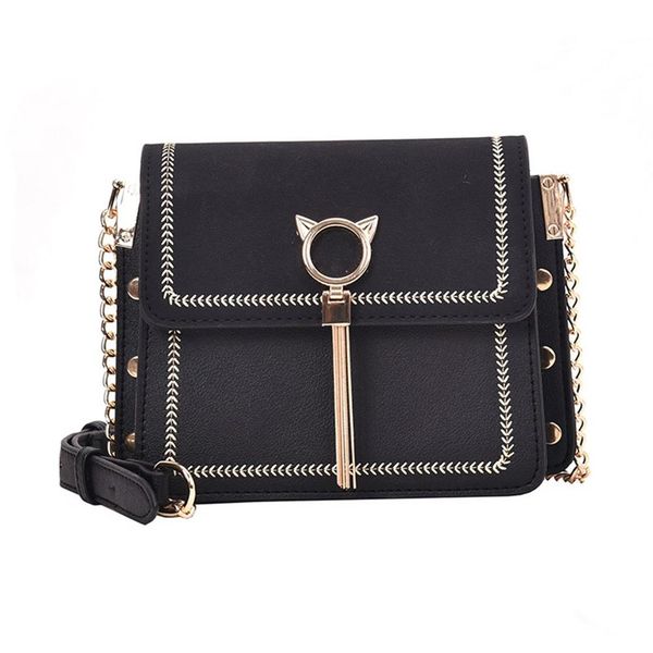 

ladies shopping chain small square bag casual crossbody bags fashion chain shoulder pack tassel cat pendent messenger bag /e