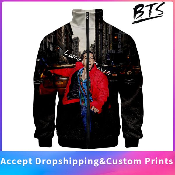

3d printed star stand collar zipper jacket women/men fashion long sleeve jackets 2019 autumn streetwear clothes, Black;brown