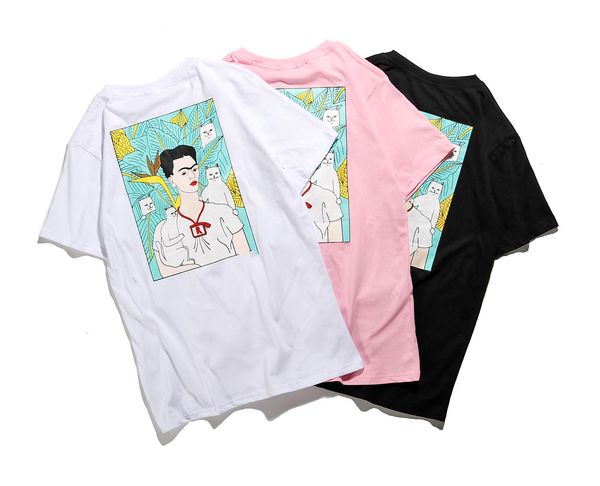 

2020 новая пара моделей мужчины и женщины дизайнерские высококачественные хлопчатобумажные футболки владелец и кот мультфильм печати лето с, White;black