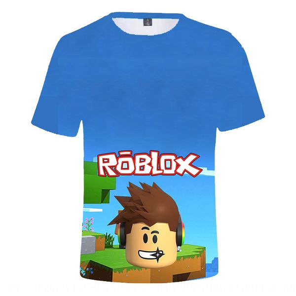 

auccl roblox 3d digital digital color ironing printing short-sleeved t-shirt for medium and large children fashion casual all-match t-shirt, Blue