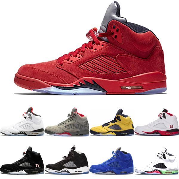 

designer 5 5s jumpman basketball shoes sup camo fire red michigan inspire red blue suede psg black mens sport sneaker trainers