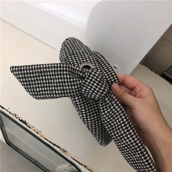 

ashion houndstooth woolen beret female autumn and winter bow tie hat literary retro painter hat berets, Blue;gray