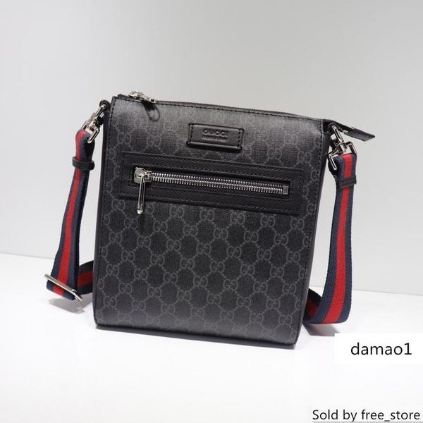 

2019 all stripe red black leather men message bag handbag gold letter hardware shoulder bags 523599