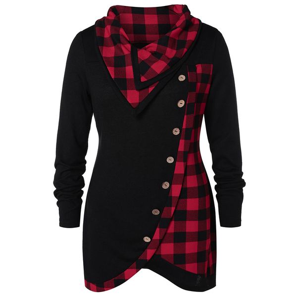 

женщины лучшие женщины дизайнер рубашки плюс размер skew кнопка плед тюльпан передняя твердая футболка casual перекоса воротник футболка 5xl, White