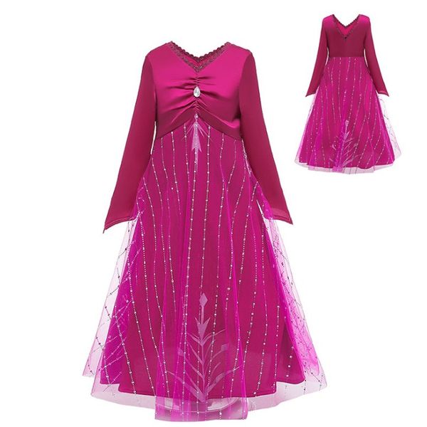 

kids long sleeve v neck princess dress elegant fushcia ball gown skirt diamond tulle patchwork dress girls dress for halloween party, Red;yellow