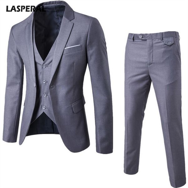 

lasperal 3 pieces sets men's business wear suit + vest + pants vest sets slim male suits wedding party blazers jacket, White;black