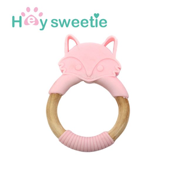 

origin supply beech teeth stick silicone fox bracelet wooden baby teether custom, Bronze;silver
