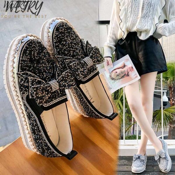 

women flat 2020 elegant fashion women flat ballet shoes bling crystal bow tie pointed toe flats shoes lady shiny, Black