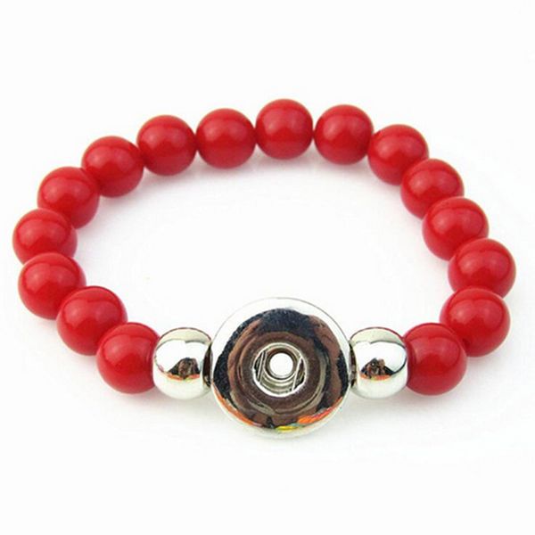 

candy color red beads handmade elastic 18mm snap button charm bracelets & bangles for woman snap button jewelry 10pcs/lot, Golden;silver