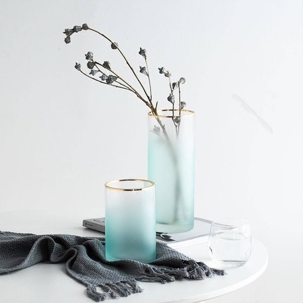 

creative modern glass vase nordic style gradient scrub glass transparent vase straight hydroponic accessories flower