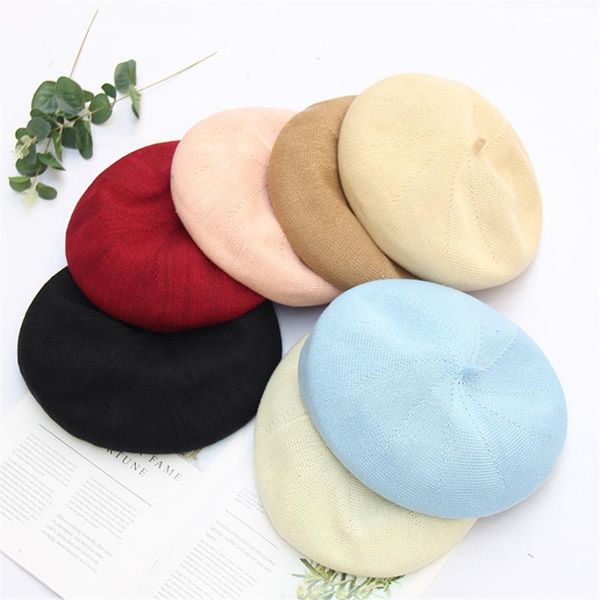 

beret hat french style beanie cap solid color hat for women and girls, Blue;gray