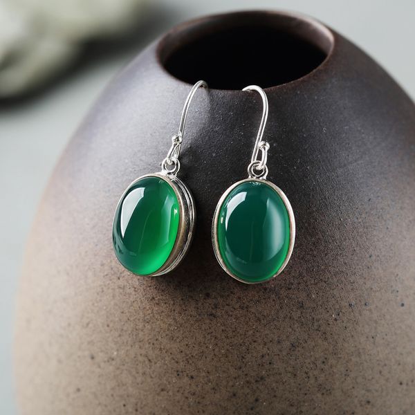

sterling silver 925 natural stone green chalcedony drop earrings for women christmas jewelry brincos para as mulheres, Golden;silver