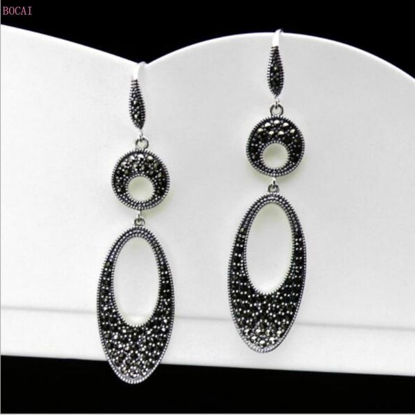 

s925 silver earrings for women fashion retro long earrings inlaid with maxi thai silver female 2019 new fashion jewelry