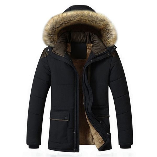 

new men winter jacket fashion retro thickened outerwear coat casual faux fur hooded jacket drop shipping m, Black