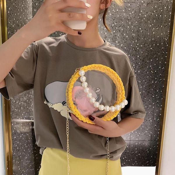 

fashion pearls shoulder handbags pvc women transparent chain crossbody bags