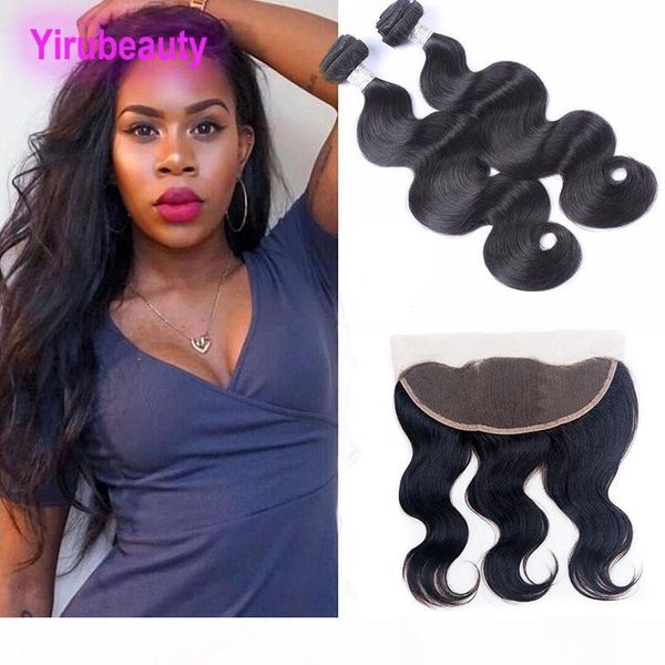 

бразильский virgin человеческих волос 2 связки с 13x4 lace фронтальная body wave extensions волос от уха до уха кружева фронтальная закрытие, Black;brown
