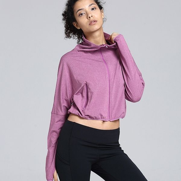 

woman running jacket loose zipper casual sportswear outdoors sports jogging fitness clothes sport jacket crop yoga coat, Black;red