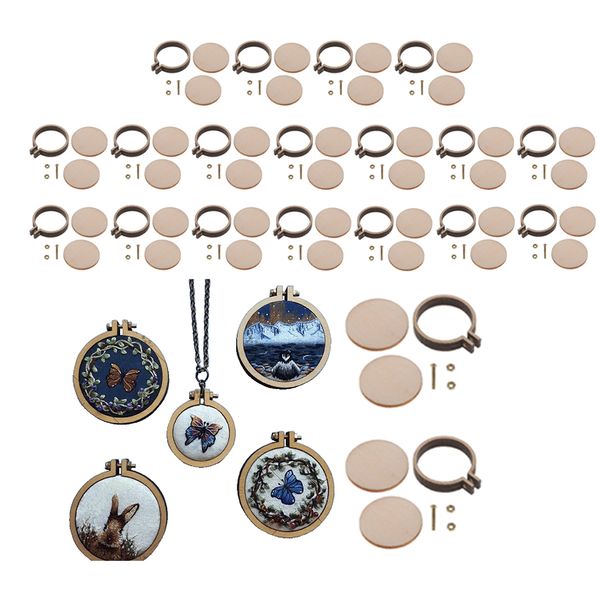 

20pcs mini embroidery hoop wooden cross stitch frame handmade pendant crafts, Black