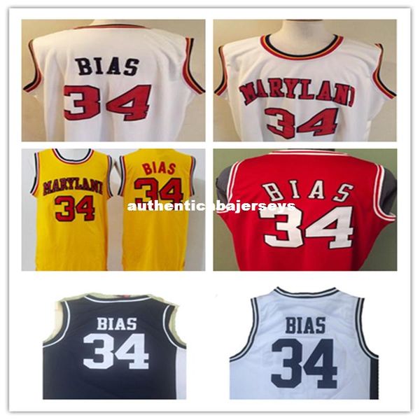 

#34 len bias 1985 maryland terps basketball jersey white,yellow,stitched rev30 jersey, custom any name,number and sizes, Black;blue