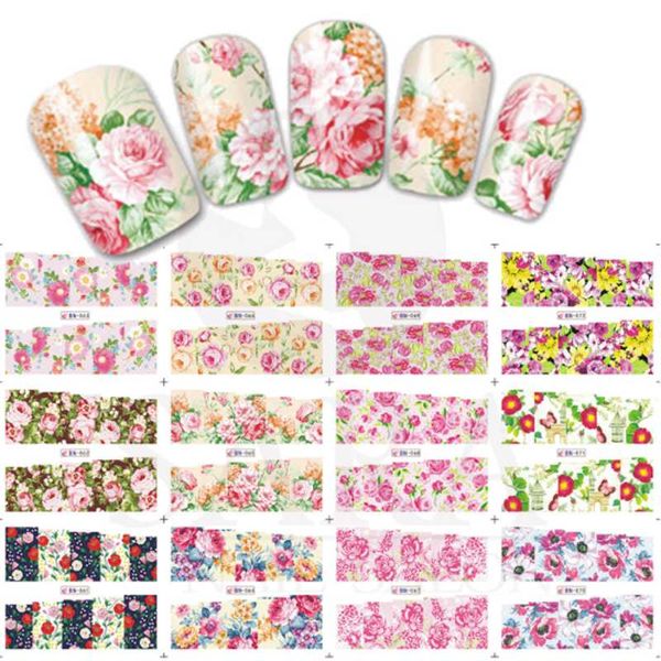 

12designs/sheet flower designs nail art water transfers full decals wraps diy water transfer tattoos nail stickers bn061-072, Black