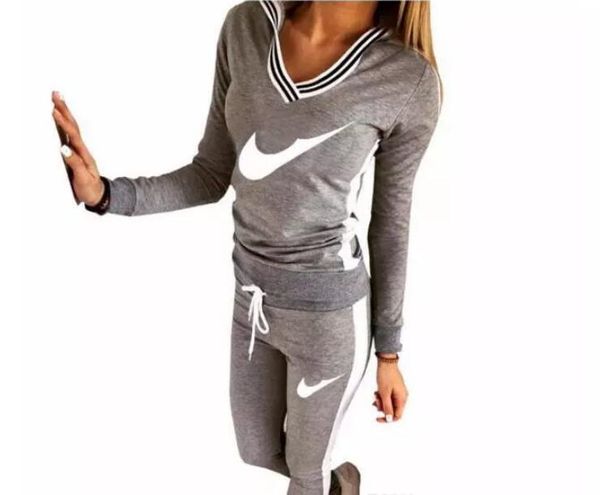 

2019 new tracksuit women sport suit hoodie sweatshirt+pant jogging femme marque survetement sportswear 2pc set #9, Black