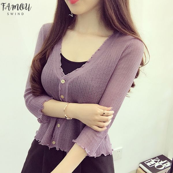 

women girls three quarter sleeve knit ice silk cardigan female new short design shirt air petal sleeve conditioning sunscreen t shirt, White