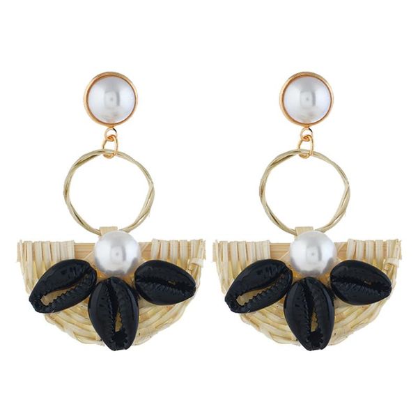

bohemian retro style simple shell earrings large metal handmade rattan natural shell earrings wedding party ladies jewelry, Golden;silver