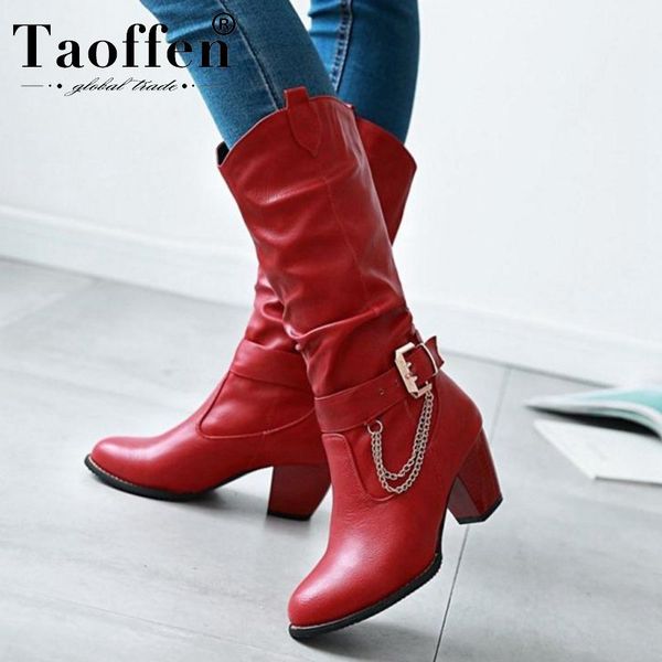 

taoffen large sizes 33-47 customize women's shoes woman fashion high heels woman boot black western boots chains winter