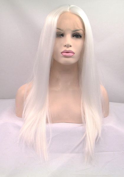 Hitzebeständiges Haar, weiße Farbe, synthetische Spitze-Front-Perücke für Frauen, 180 Dichte, lange, seidige, gerade Spitze-Perücke für schwarze Frauen