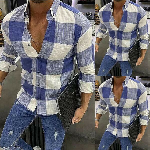 

fashion men's summer casual dress shirt mens plaid italian sleeves turndown collar single-breasted shirts tee, White;black