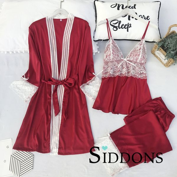 

lounge lady gown set womens 3pcs nightwear spring negligee pajamas suit robe strap sleepwear siddons lace home nightgown clothes aqhrn