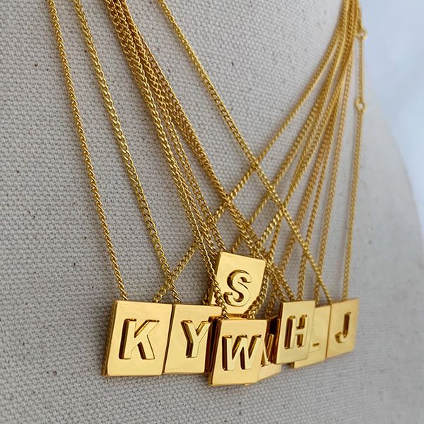 

gold a-z initial letter pendant necklace simple square alphabet rectangle medallion personalized necklace statement jewelry, Silver