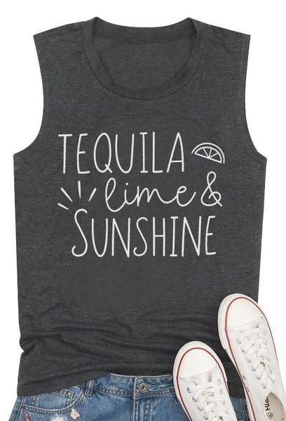 

tequila lime and sunshine tank female summer sleeveless ladies casual sunshine o neck t shirts women fashion, White