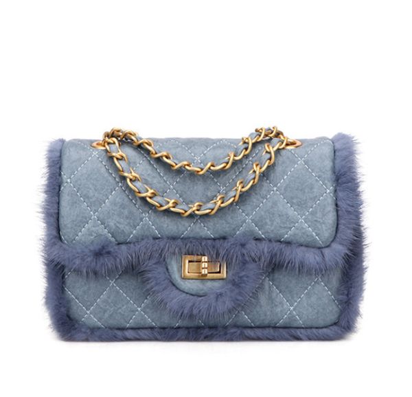 

дизайнерская сумка женская сумка новая мода кольцо цепи сумка crossbody леди норки мех осень / зима сумка классический алмаз решетки сумки#