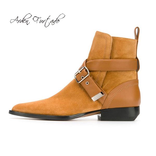 

arden furtado 2019 fashion women's shoes pointed toe elegant ladies boots pure color buckle strap serpentine ankle boots 41, Black