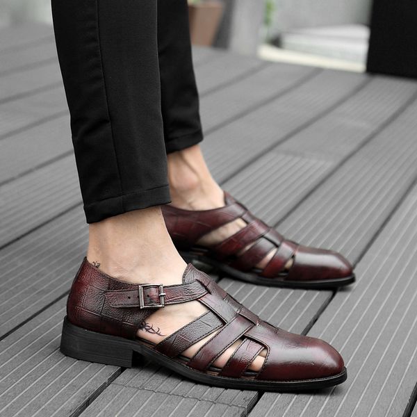 

natural leather dress shoes breathable holes business office casual shoes black brown lace-up flats quality wedding men