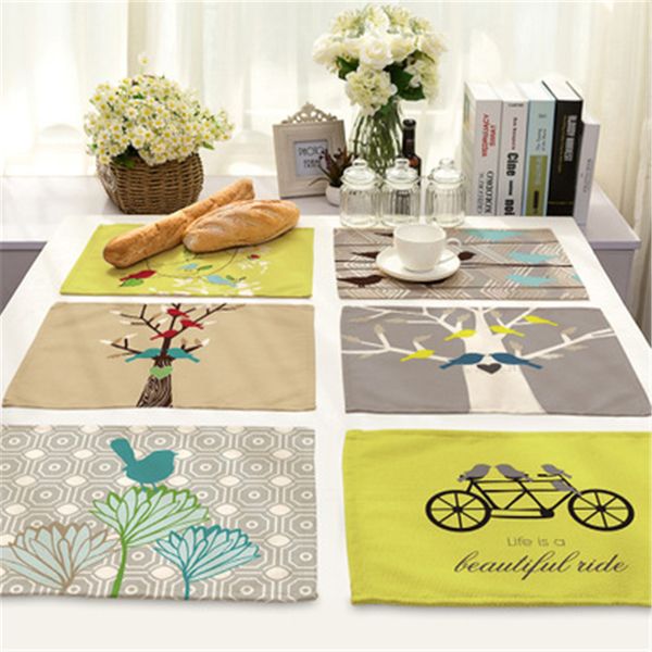 

nordic fashion simple cotton and linen fabric skidproof insulation lovely bird printing table mat 42 x 32 cm